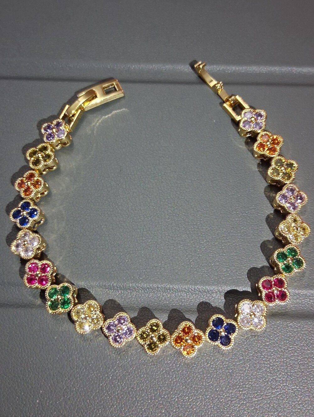 Gold Multicolor Flower Clover Tennis Bracelet - Women Jewelry